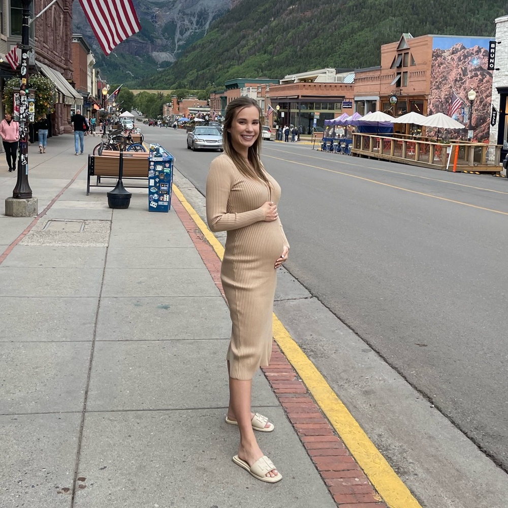 Abercrombie & Fitch Tan Long Sleeve Ribbed Dress